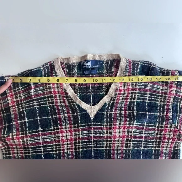 Vintage 90s Polo Ralph Lauren Silk Wool V Neck Sweater Multicolor Size M